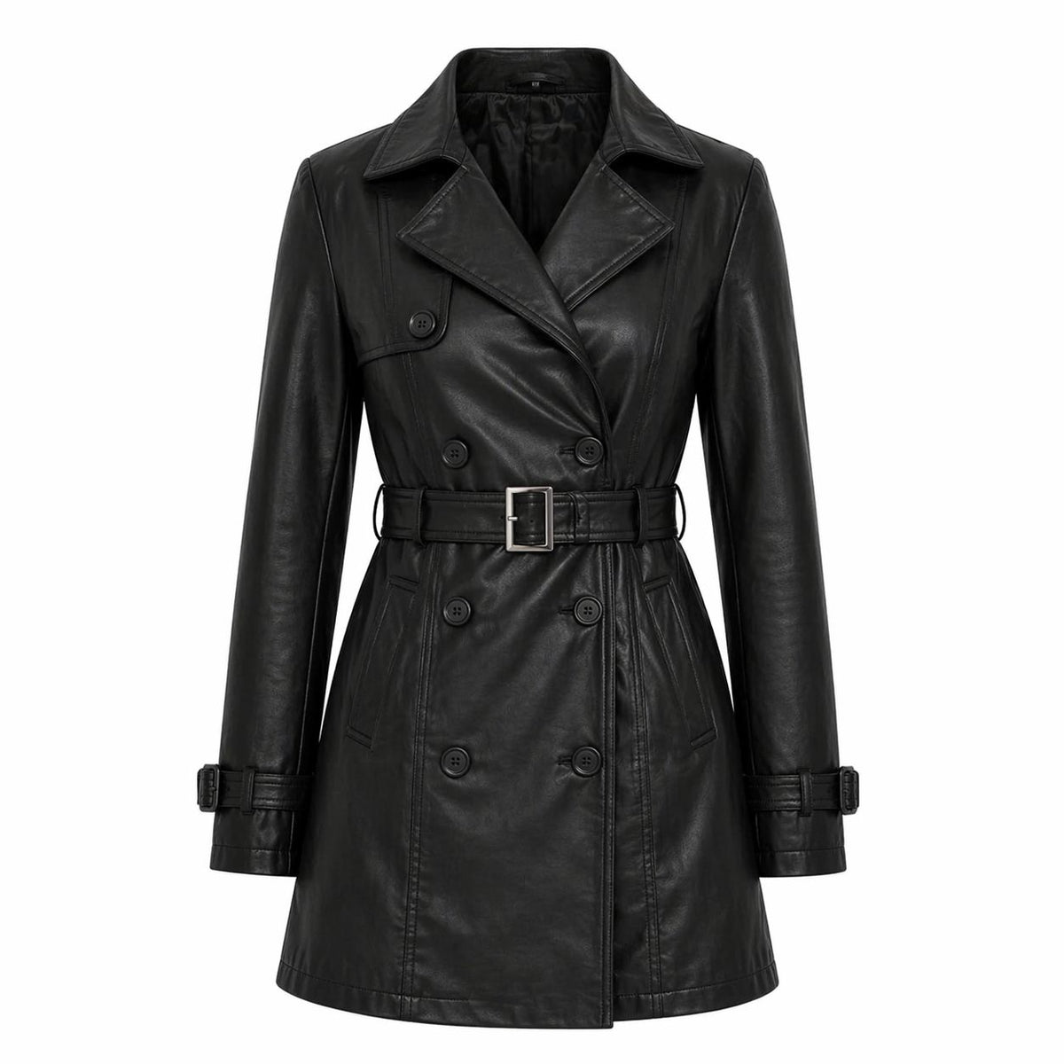 Women's Leather Belted Trench Car Coat | Black The Stitch Fit