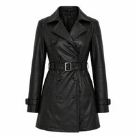 Women's Leather Belted Trench Car Coat | Black The Stitch Fit