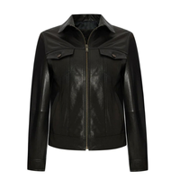 Women's Leather Trucker Jacket, Lambskin, Zip Front | Black The Stitch Fit