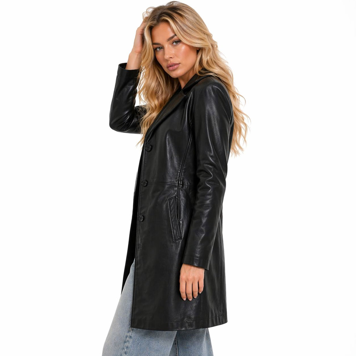 Women's Real Leather Car Coat | Black The Stitch Fit
