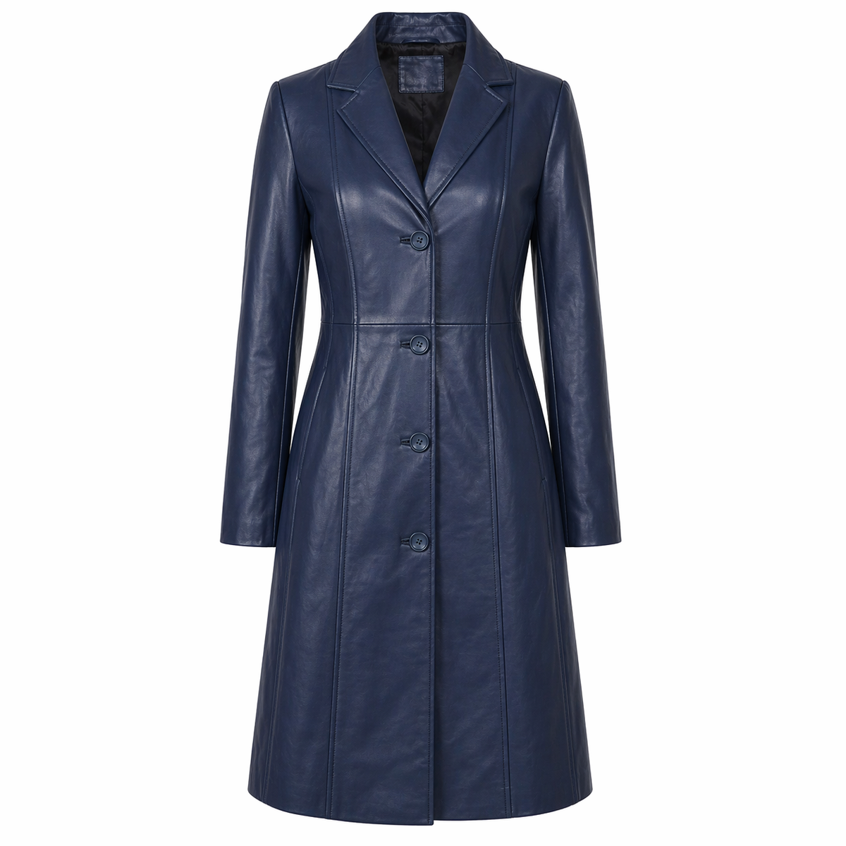 Women's Real Long Leather Trench Coat | Blue The Stitch Fit