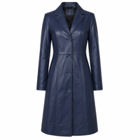 Women's Real Long Leather Trench Coat | Blue The Stitch Fit