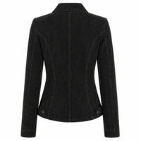 Women's Suede Leather Formal Business Double Breasted Jacket, Notched Lapel Collar | Black The Stitch Fit