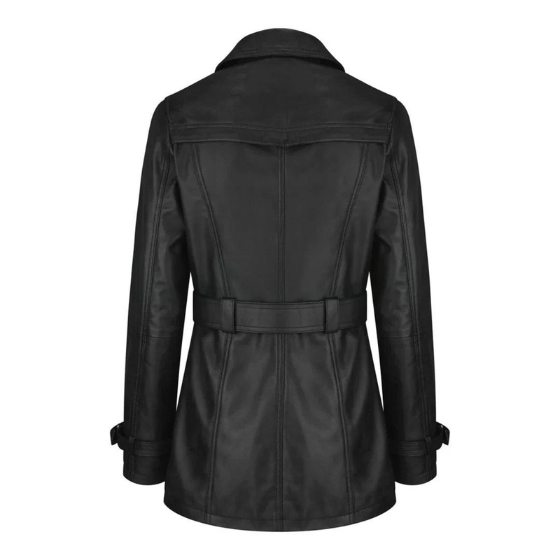 Women's Leather Belted Trench Car Coat | Black The Stitch Fit